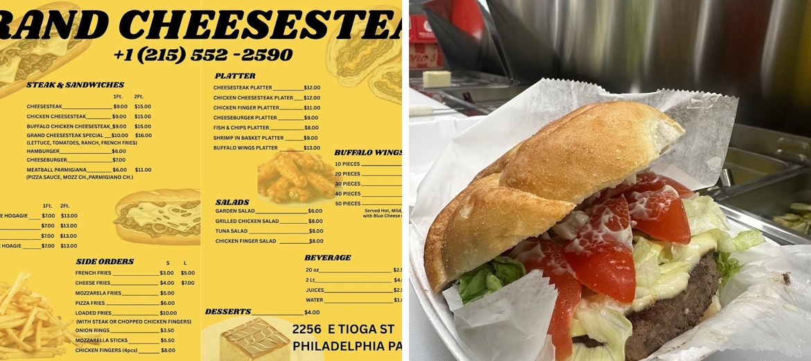 Grand Cheesesteak Menu